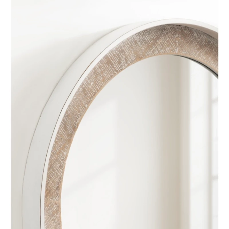 White Rustic Wood Round Wall Mirror