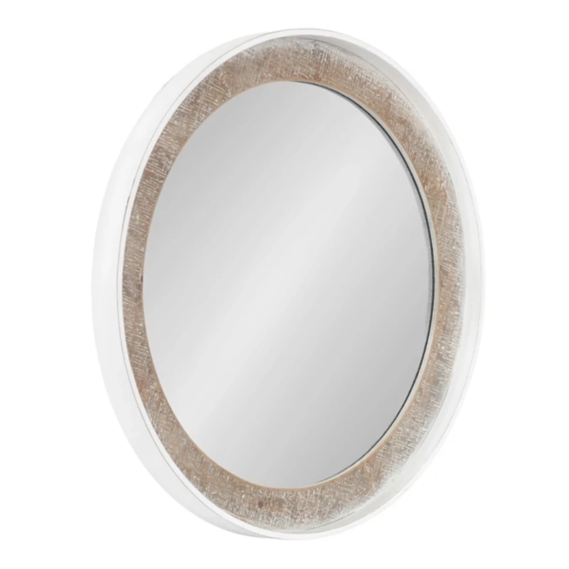 White Rustic Wood Round Wall Mirror