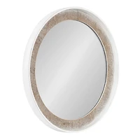 White Rustic Wood Round Wall Mirror