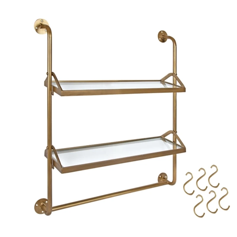 Merit Gold Metal Wall Shelf with Hooks