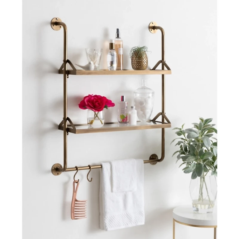 Merit Gold Metal Wall Shelf with Hooks