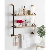 Merit Gold Metal Wall Shelf with Hooks