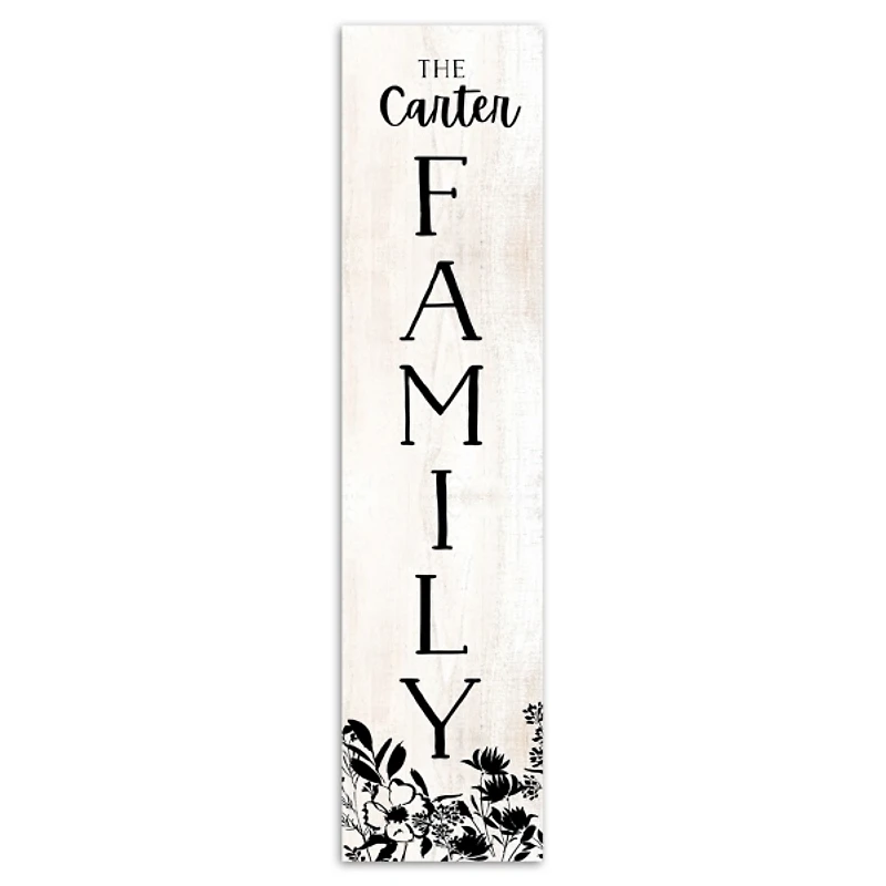 Black and White Floral Personalized Porch Board