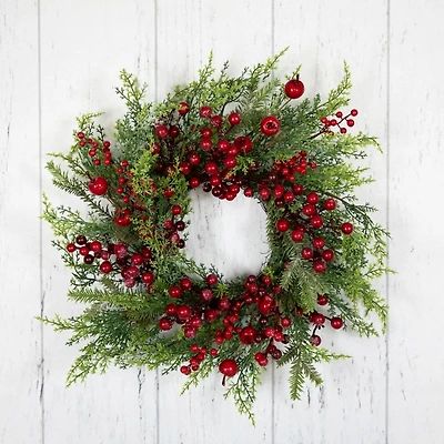 Frosted Berry and Crabapple Cedar and Pine Wreath