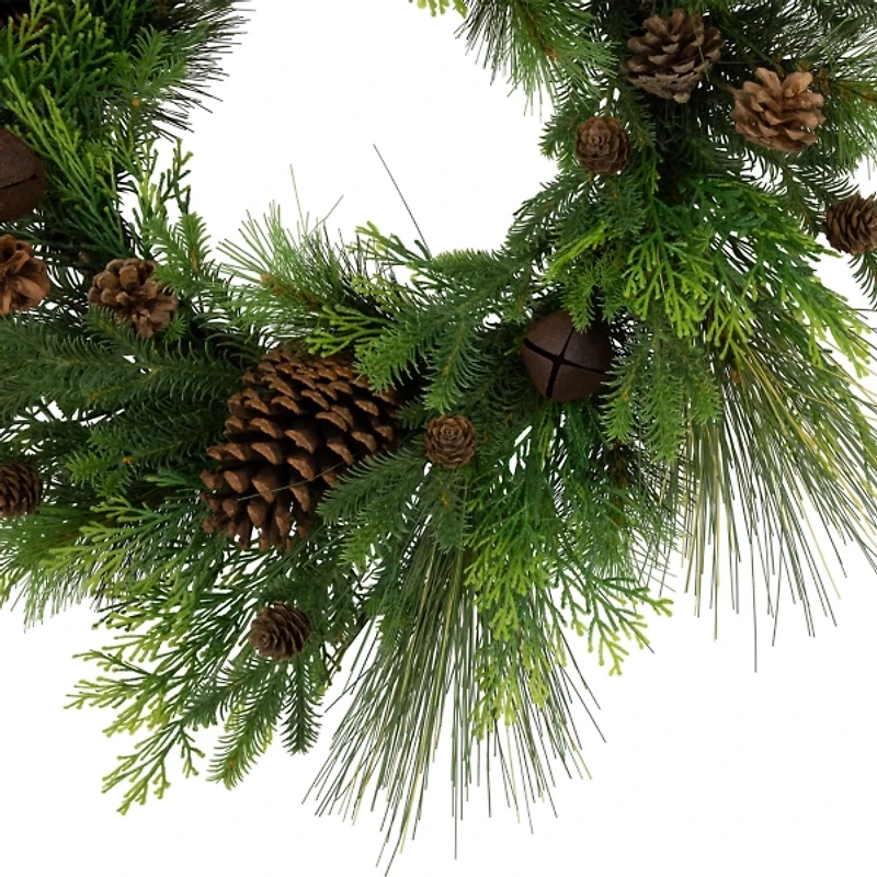 Real Touch Pine and Cedar Jingle Bell Wreath