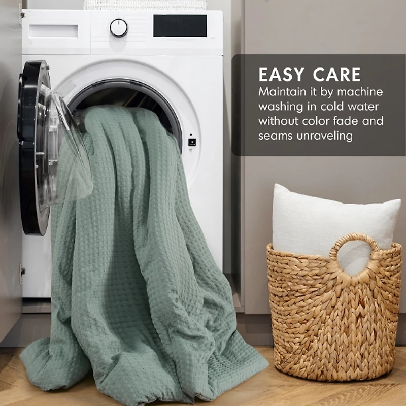 Green Waffle Weave Full/Queen Comforter Set