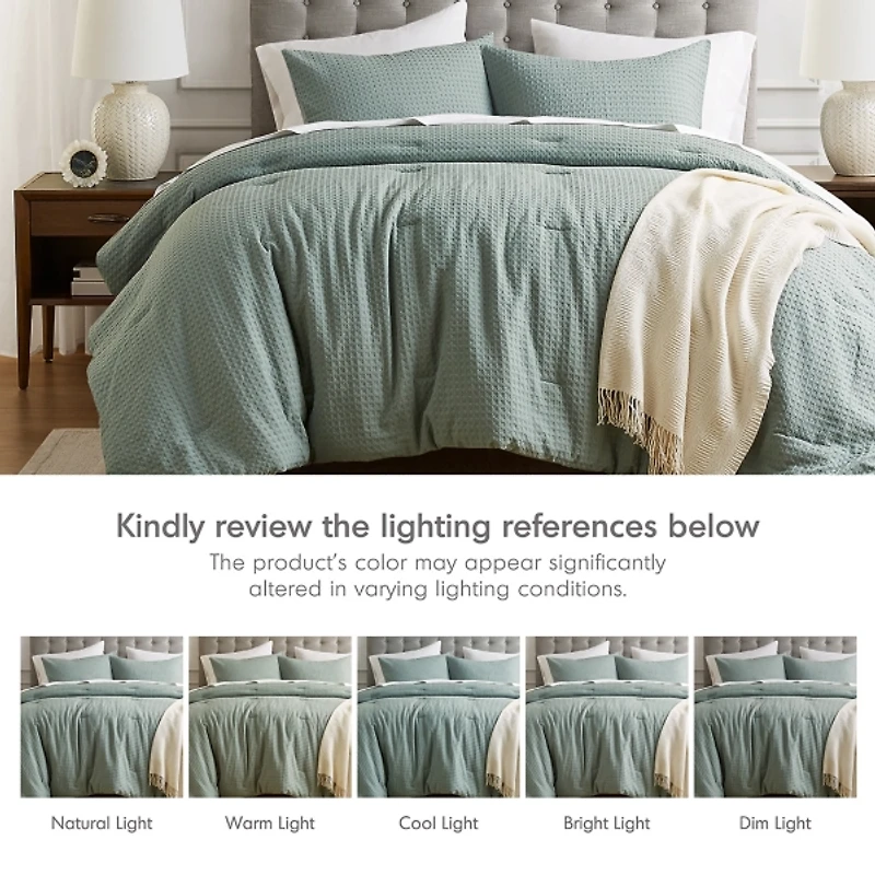 Green Waffle Weave Full/Queen Comforter Set