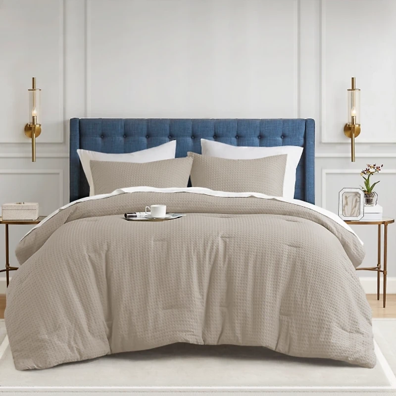 Neutral Waffle Weave Twin/Twin XL Comforter Set