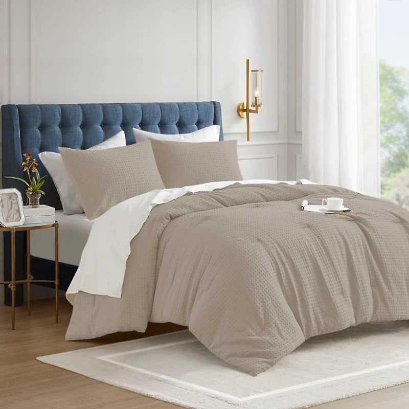 Neutral Waffle Weave Full/Queen Comforter Set