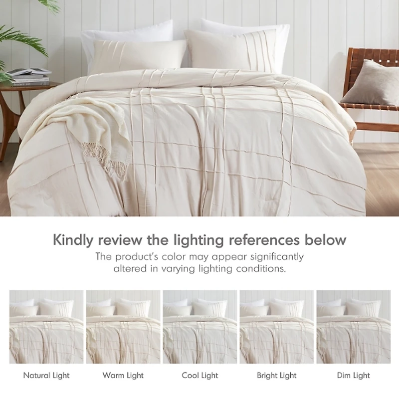 Neutral Pleated Grid Queen Comforter Set