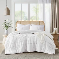 White Pleated Grid Twin/Twin XL Comforter Set