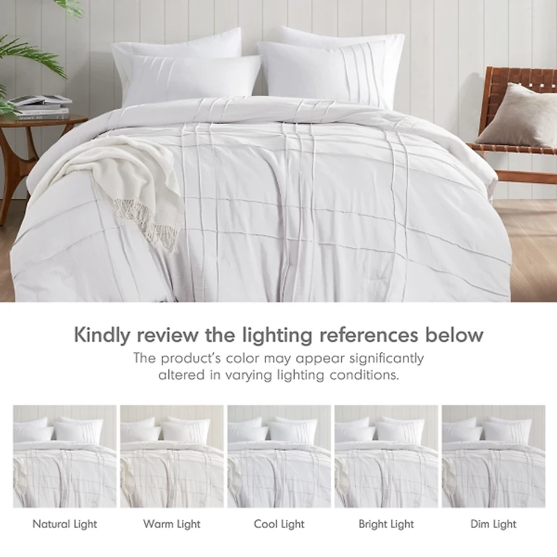 White Pleated Grid Queen Comforter Set