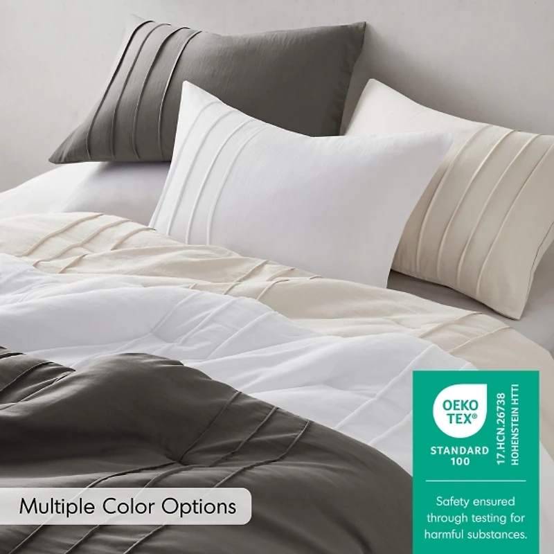 White Pleated Grid Queen Comforter Set