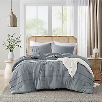 Blue Gray Pleated Grid 3-pc. Queen Comforter Set