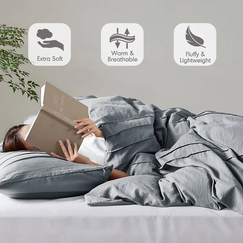 Blue Gray Pleated Grid 3-pc. King Comforter Set