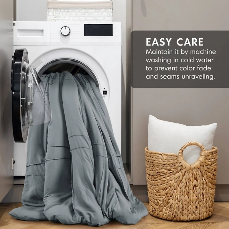 Blue Gray Pleated Grid 3-pc. King Comforter Set