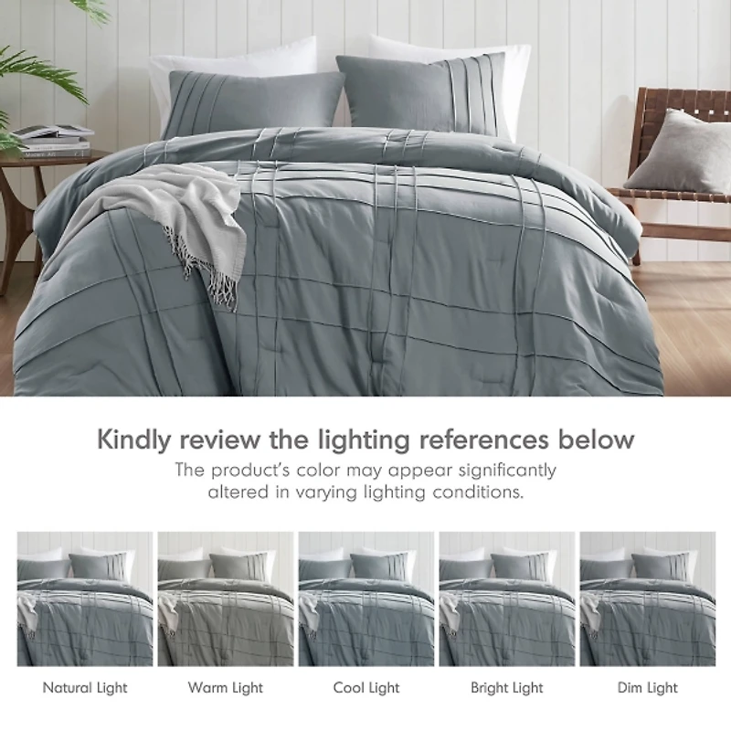 Blue Gray Pleated Grid 3-pc. King Comforter Set