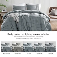 Blue Gray Pleated Grid 3-pc. King Comforter Set