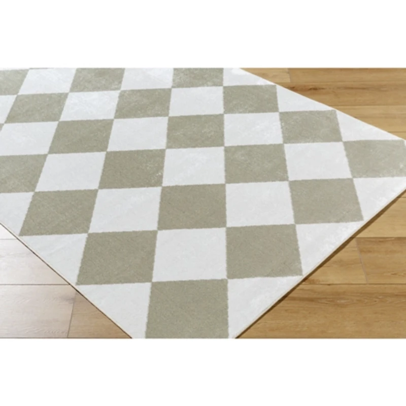 Warm Gray Checkered Area Rug, 6x9