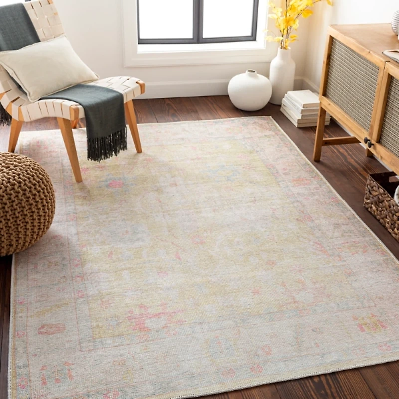 Faded Botanical Washable Area Rug, 6x9