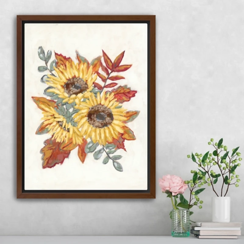 Sunflower and Fall Foliage Framed Canvas Art Print