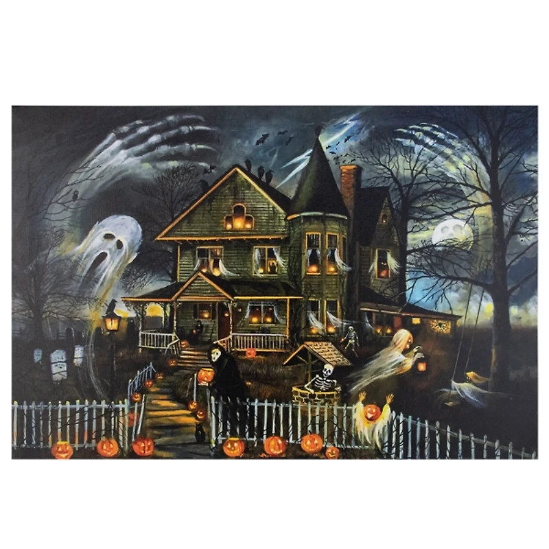 LED Creepy House Halloween Canvas Art Print