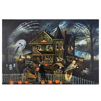 LED Creepy House Halloween Canvas Art Print