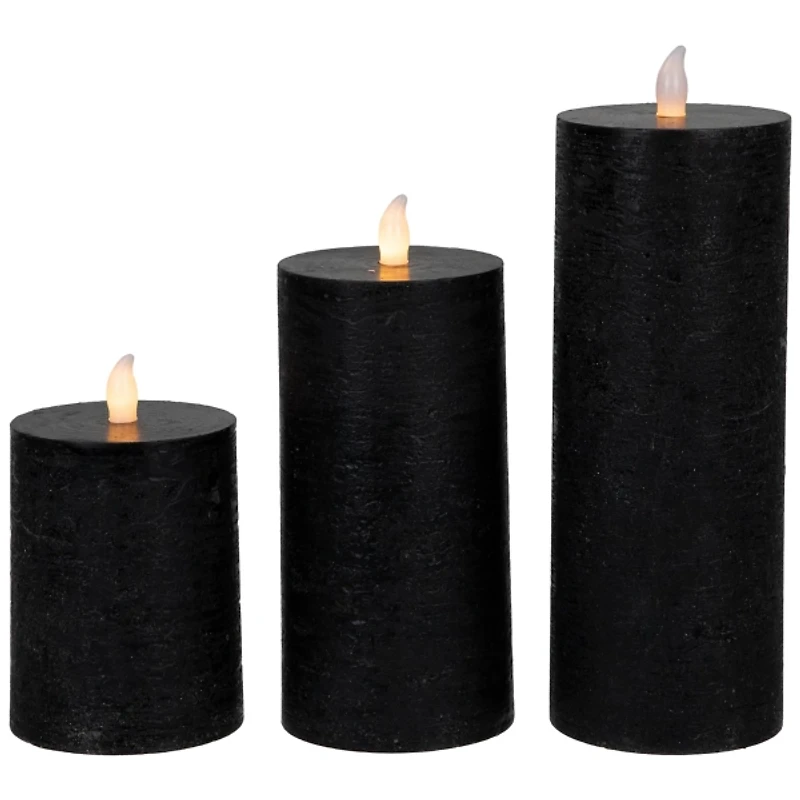 Black LED Flickering Pillar Candles, Set of 3