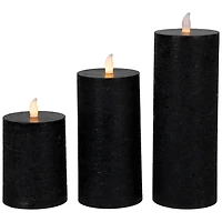 Black LED Flickering Pillar Candles, Set of 3