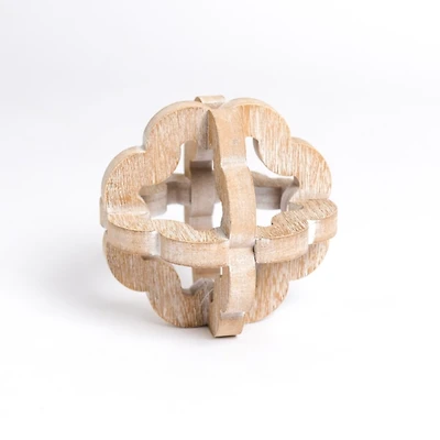 Whitewashed Wood Scalloped Sphere, 5 in.