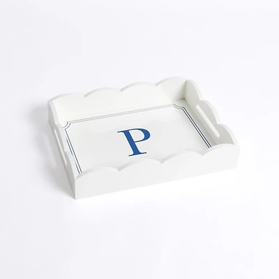 White Monogram P Scalloped Tray