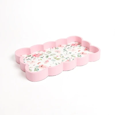 Pink Floral Scalloped Decorative Tray