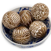 Whitewashed Carved Wood Orbs