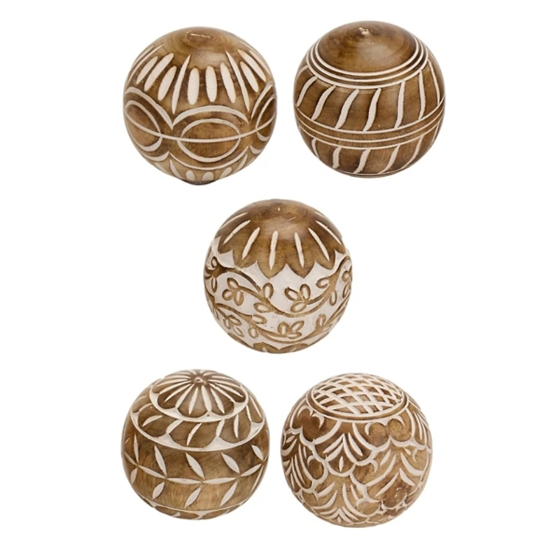 Whitewashed Carved Wood Orbs