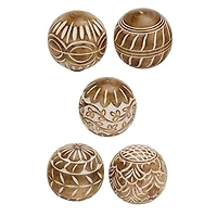 Whitewashed Carved Wood Orbs