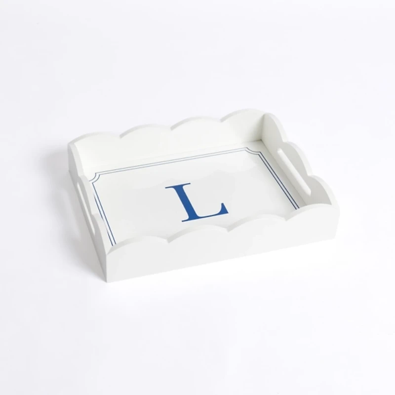 White Monogram L Scalloped Tray