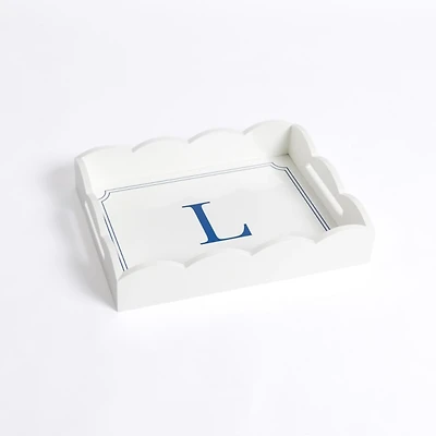 White Monogram L Scalloped Tray
