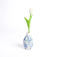 Blue and White Floral Ceramic Bud Vase, 5 in.