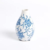 Blue and White Floral Ceramic Bud Vase, 5 in.