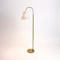 Gold Arched Floor Lamp with White Rattan Shade