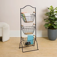 Black Metal 3-Tier Basket Tower