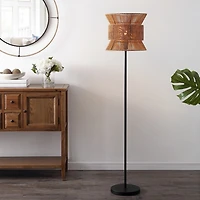 Black Floor Lamp with Natural Woven Shade