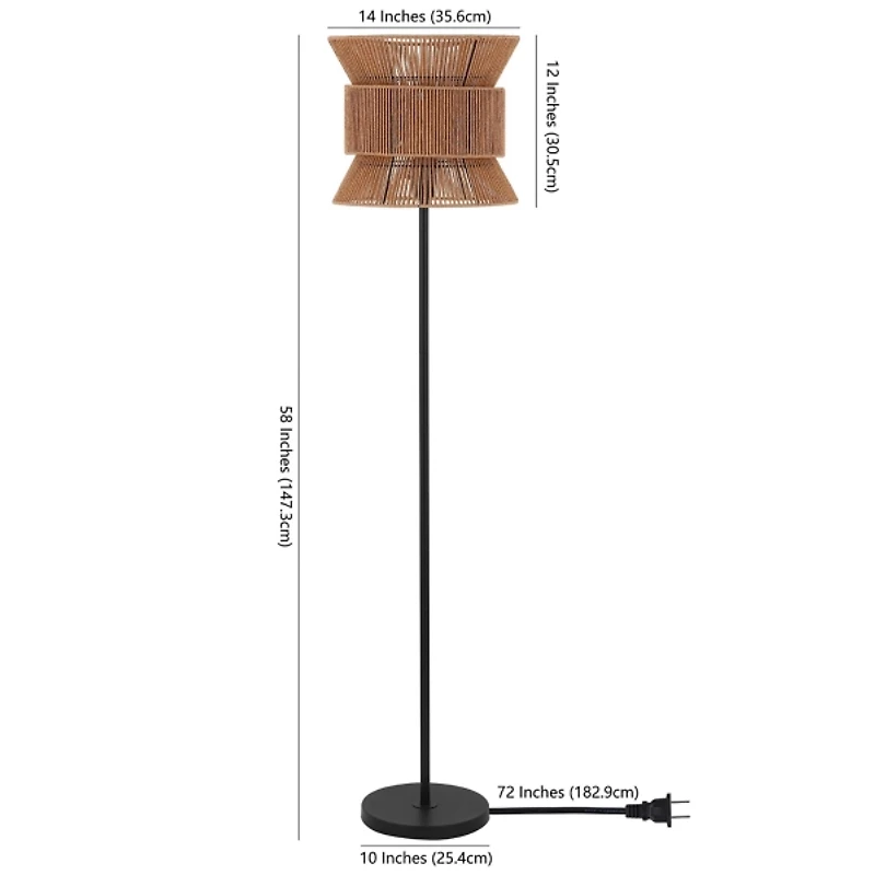 Black Floor Lamp with Natural Woven Shade