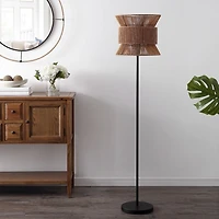 Black Floor Lamp with Natural Woven Shade