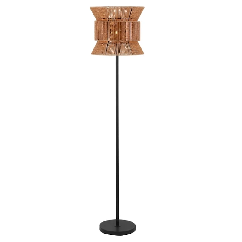 Black Floor Lamp with Natural Woven Shade