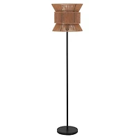 Black Floor Lamp with Natural Woven Shade