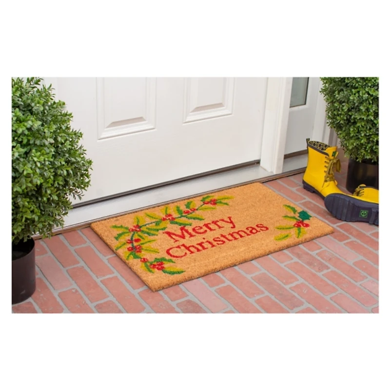 Merry Christmas Holly Vine Doormat