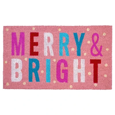 Colorful Merry & Bright Pink Coir Doormat