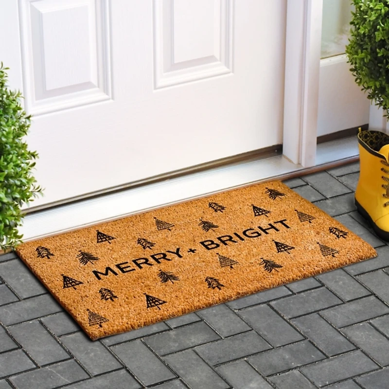 Christmas Tree Merry + Bright Coir Doormat