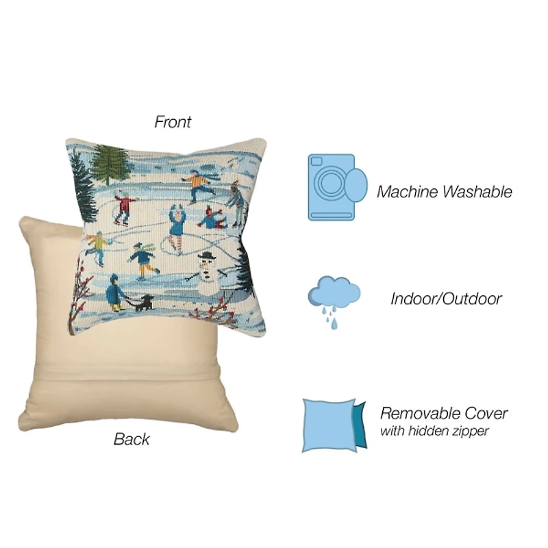Ice Skate Scene Christmas Pillow